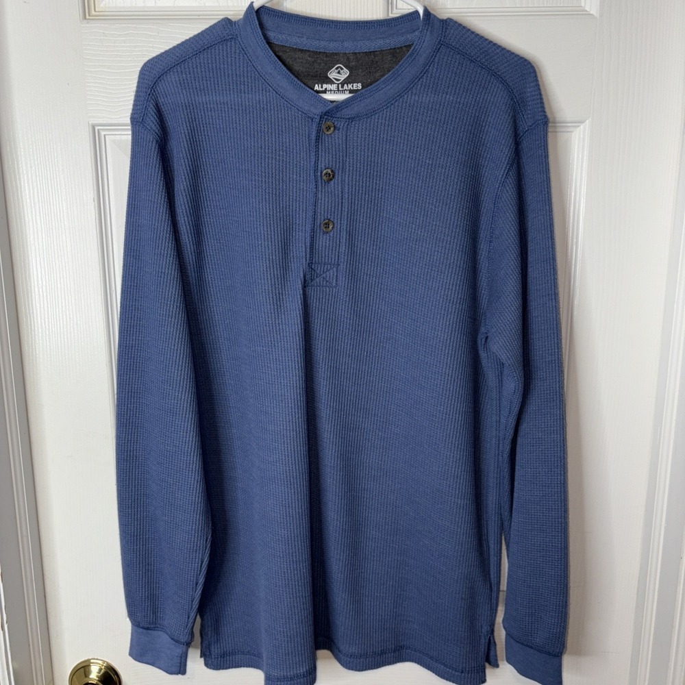Alpine Lakes Thermal Mens Shirt Henley Blue Long Sleeve Size Medium NWOT 0315-R